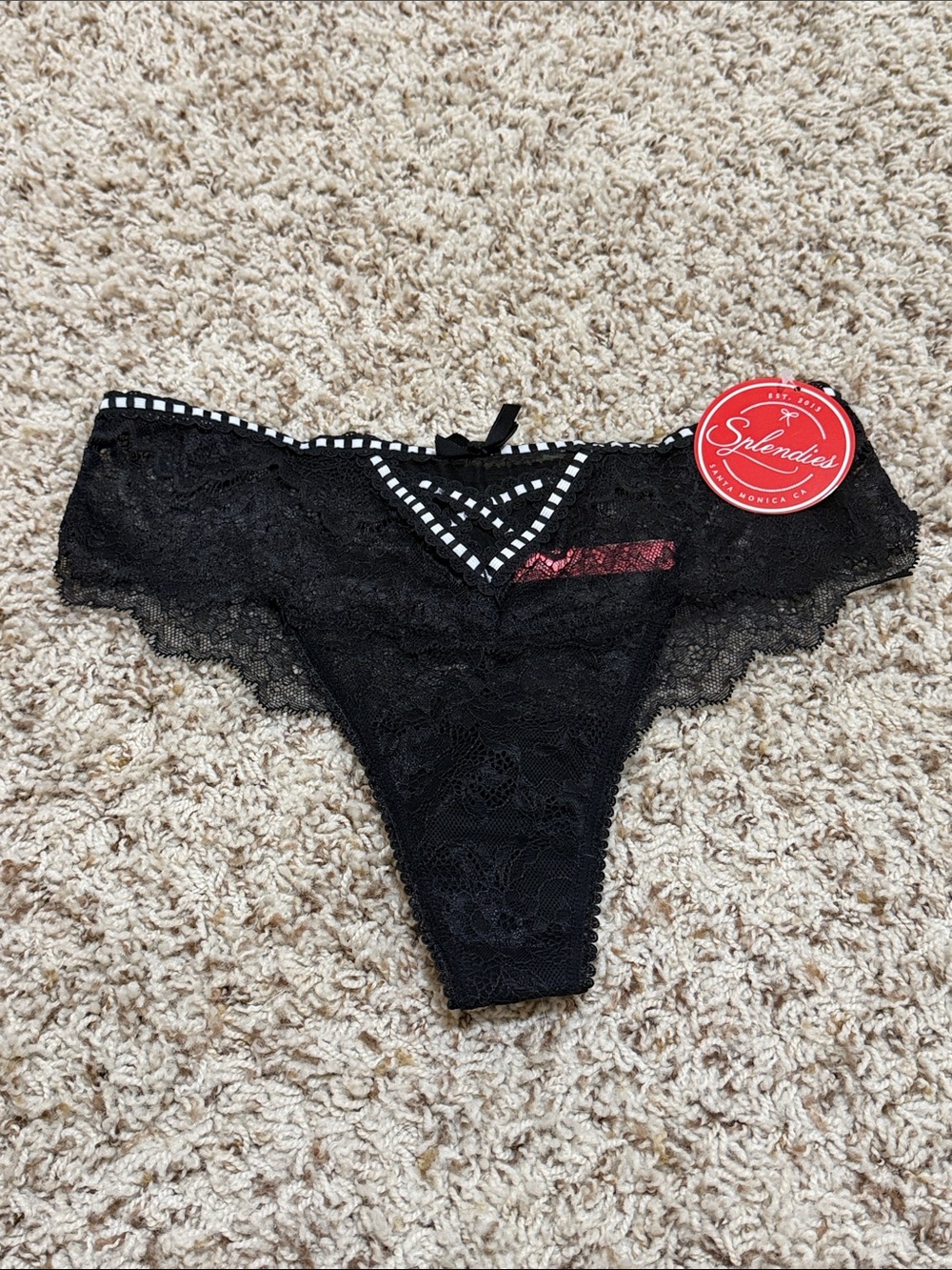 Splendies Women's Black Lace Thong Panty